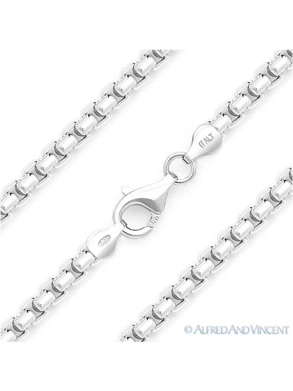 5mm Rounded Mirror-Box Link Chain Necklace in .925 Sterling Silver w/ Rhodium 24